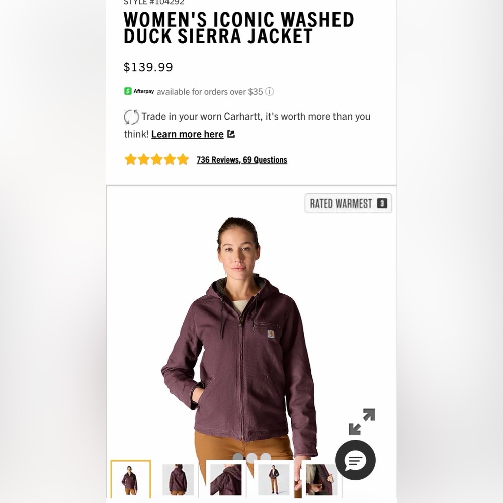 Carhartt Women's Maroon Full-Zip Hoodie with Hood